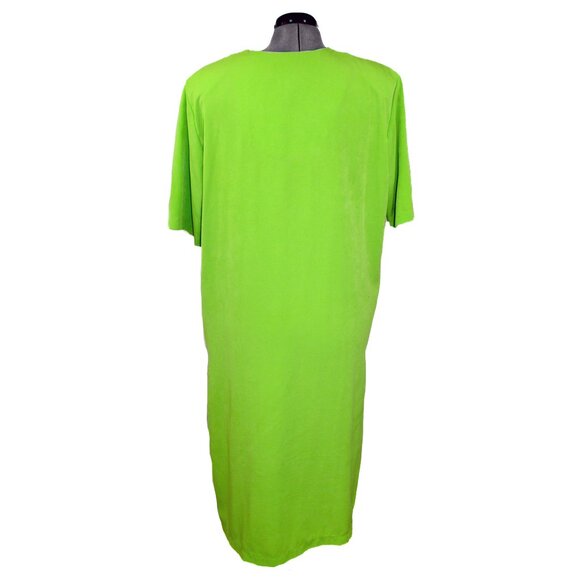 VINTAGE RUTH NORMAN New York Large Green Maxi Dress Caftan Button Neon 80s 90s - Picture 3 of 4